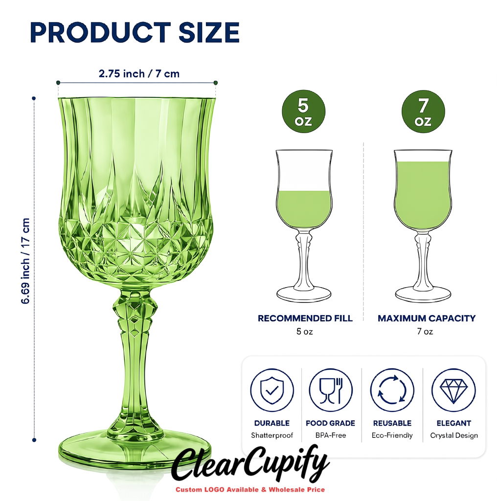 Matcha Green 7oz Acrylic Plastic Wine Goblets - 2.7 x 6.7 inches Party & Wedding Wine Glasses