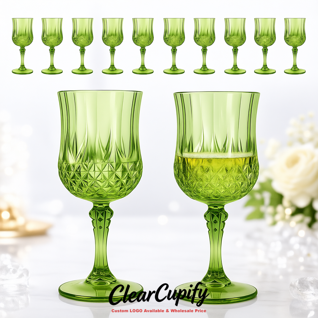 Matcha Green 7oz Acrylic Plastic Wine Goblets - 2.7 x 6.7 inches Party & Wedding Wine Glasses