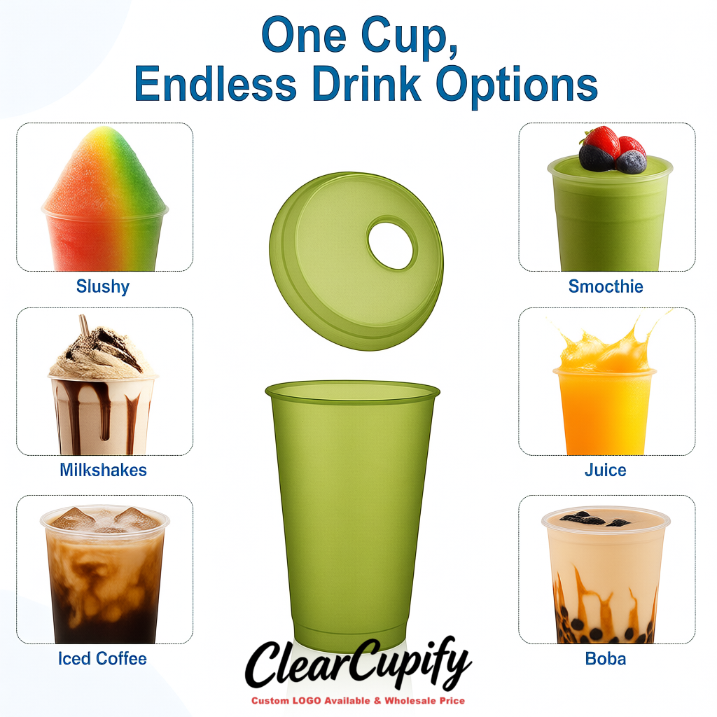 Matcha Green 16 oz Plastic Slushie Cups with Dome Lid & Detachable Spoon Straws for Milkshake, Boba, Smoothies, Iced Coffee