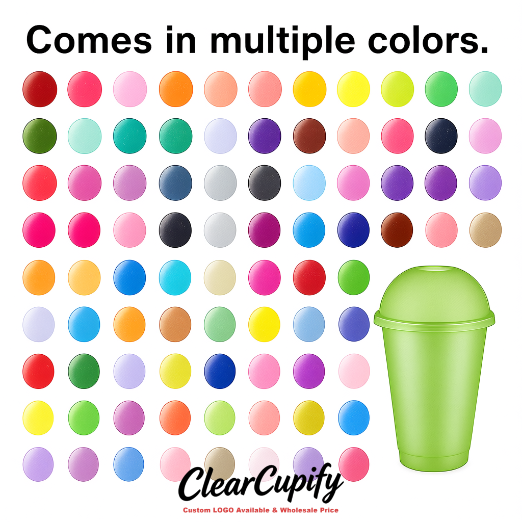 Matcha Green 16 oz Plastic Slushie Cups with Dome Lid & Detachable Spoon Straws for Milkshake, Boba, Smoothies, Iced Coffee