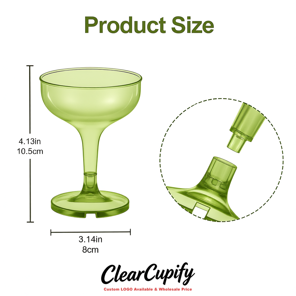 Matcha Green 5oz Stackable Plastic Martini Glasses 4.13x3.14 inches/10.5x8 cm  For Champagne Tower