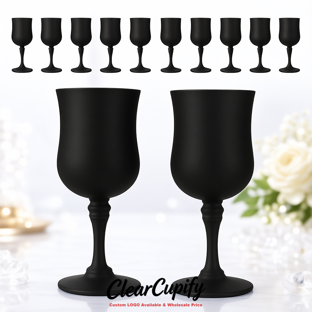 Matte Black 7oz Acrylic Plastic Wine Goblets - 2.7 x 6.7 inches Party & Wedding Wine Glasses