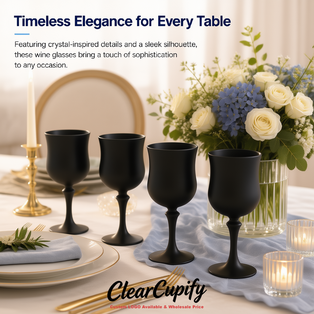 Matte Black 7oz Acrylic Plastic Wine Goblets - 2.7 x 6.7 inches Party & Wedding Wine Glasses