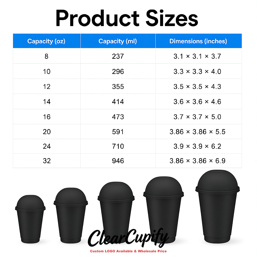 Matte Black 16 oz Plastic Slushie Cups with Dome Lid & Detachable Spoon Straws for Milkshake, Boba, Smoothies, Iced Coffee