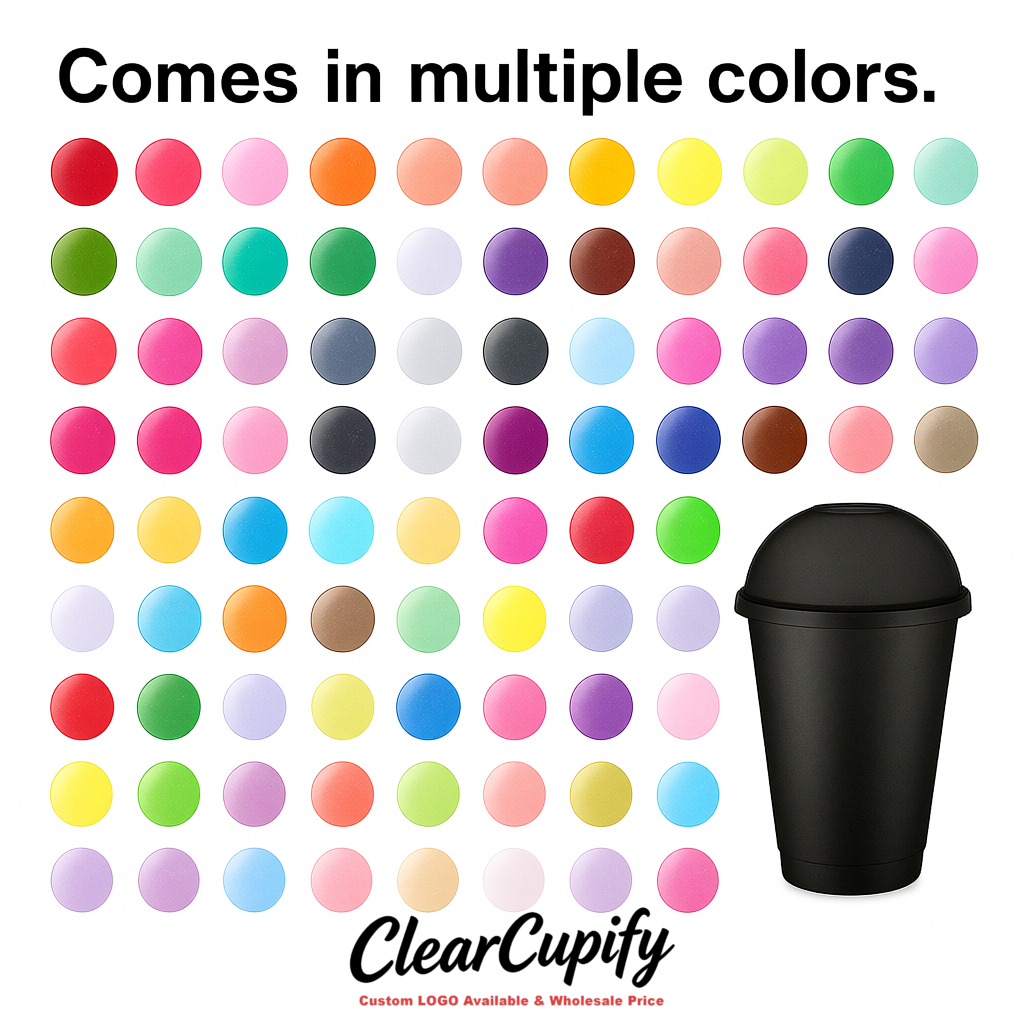 Matte Black 16 oz Plastic Slushie Cups with Dome Lid & Detachable Spoon Straws for Milkshake, Boba, Smoothies, Iced Coffee