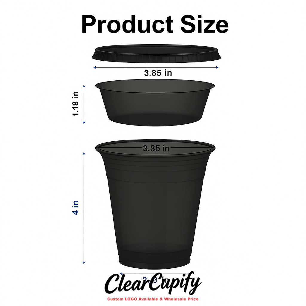 Matte Black 12 oz Disposable Plastic Parfait Cups with Insert & Flat lids 3.85 x 2.1 x 4 inches