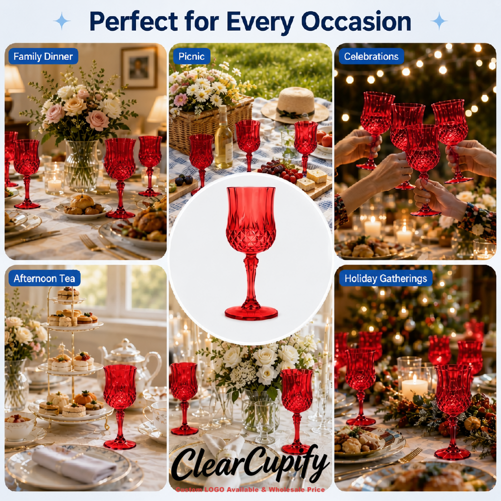 Matte Red 7oz Acrylic Plastic Wine Goblets - 2.7 x 6.7 inches Party & Wedding Wine Glasses