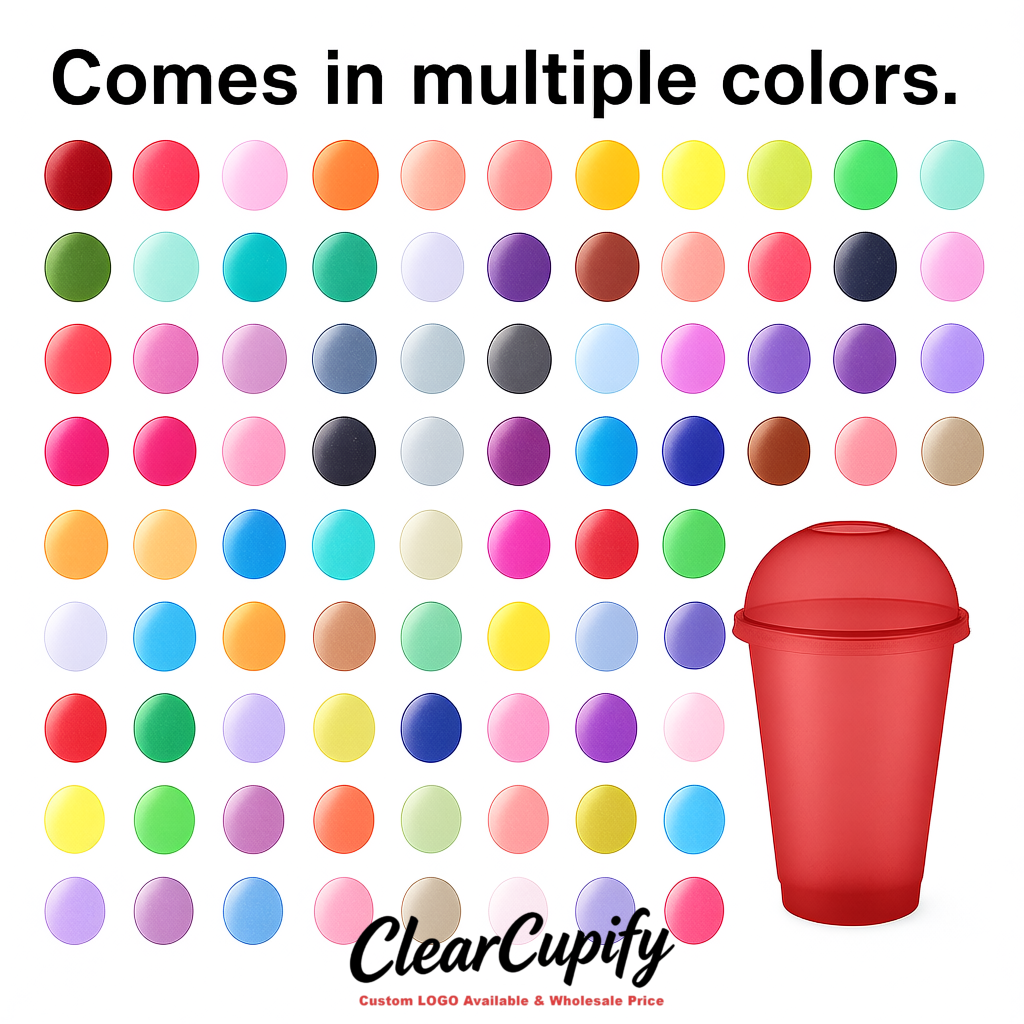 Matte Red 16 oz Plastic Slushie Cups with Dome Lid & Detachable Spoon Straws for Milkshake, Boba, Smoothies, Iced Coffee
