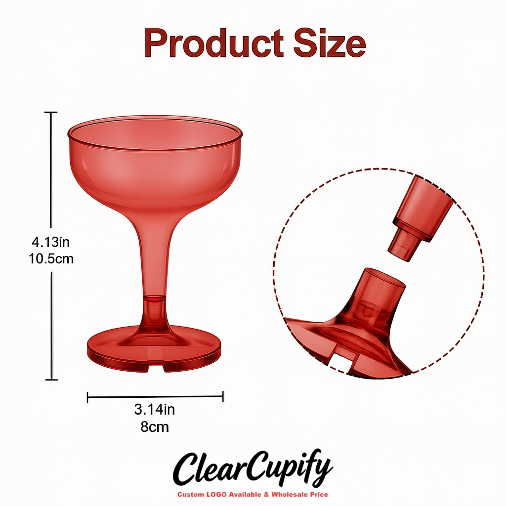 Matte Red 5oz Stackable Plastic Martini Glasses 4.13x3.14 inches/10.5x8 cm For Champagne Tower