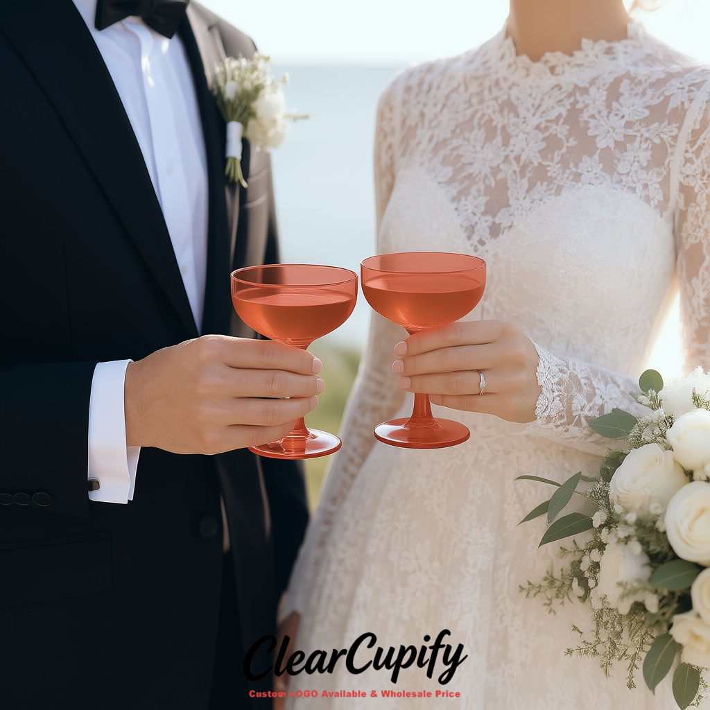 Matte Red 5oz Stackable Plastic Martini Glasses 4.13x3.14 inches/10.5x8 cm  For Champagne Tower