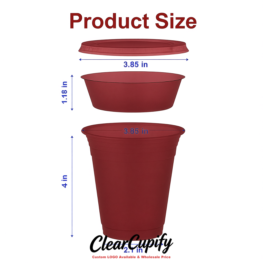 Matte Red 12 oz Disposable Plastic Parfait Cups with Insert & Flat lids 3.85 x 2.1 x 4 inches