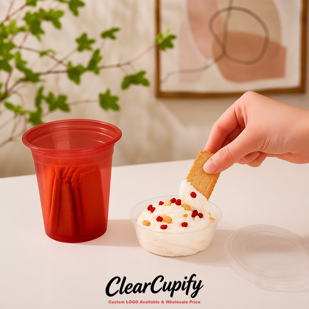 Matte Red 12 oz Disposable Plastic Parfait Cups with Insert & Flat lids 3.85 x 2.1 x 4 inches