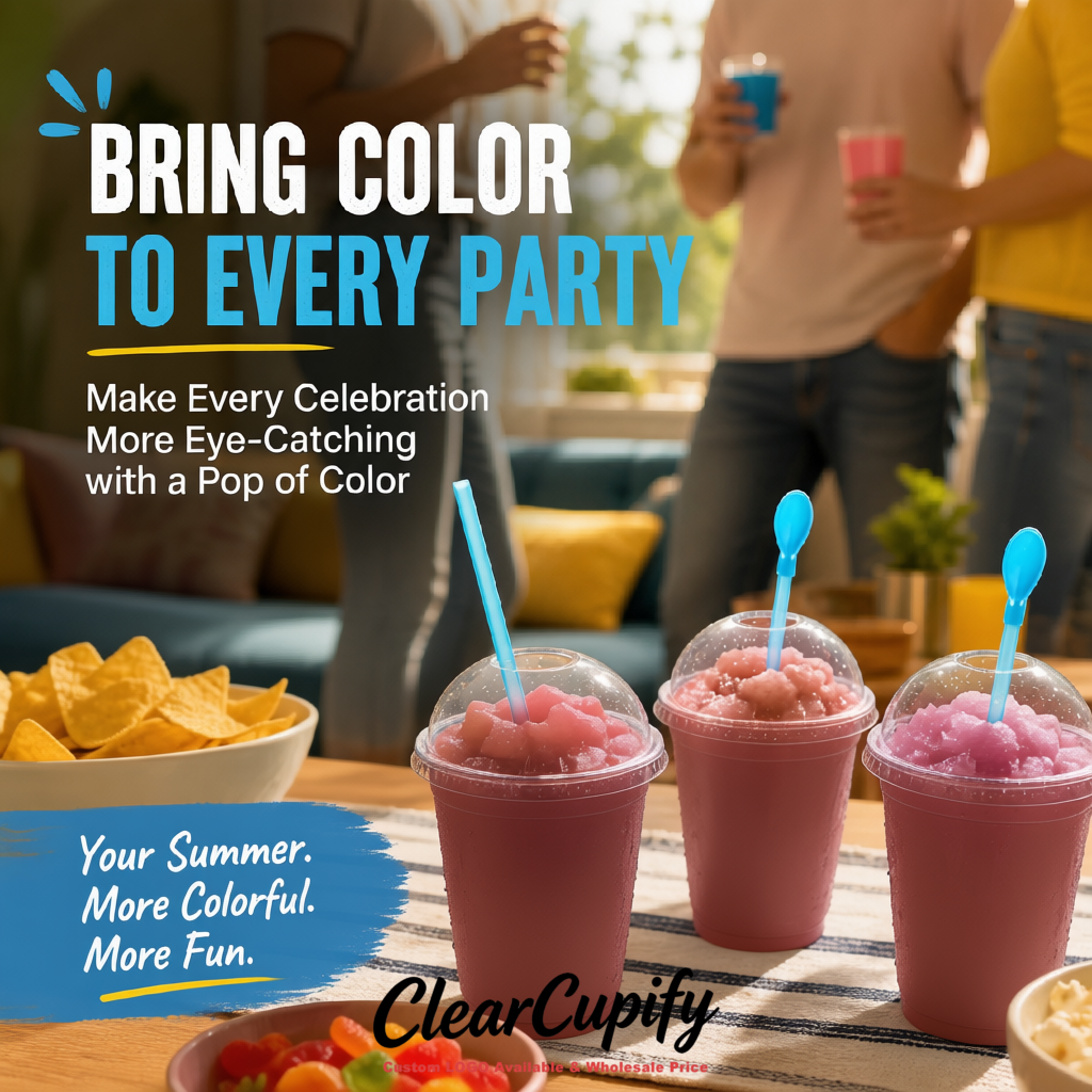 Mauve 16 oz Plastic Slushie Cups with Dome Lid & Detachable Spoon Straws for Milkshake, Boba, Smoothies, Iced Coffee