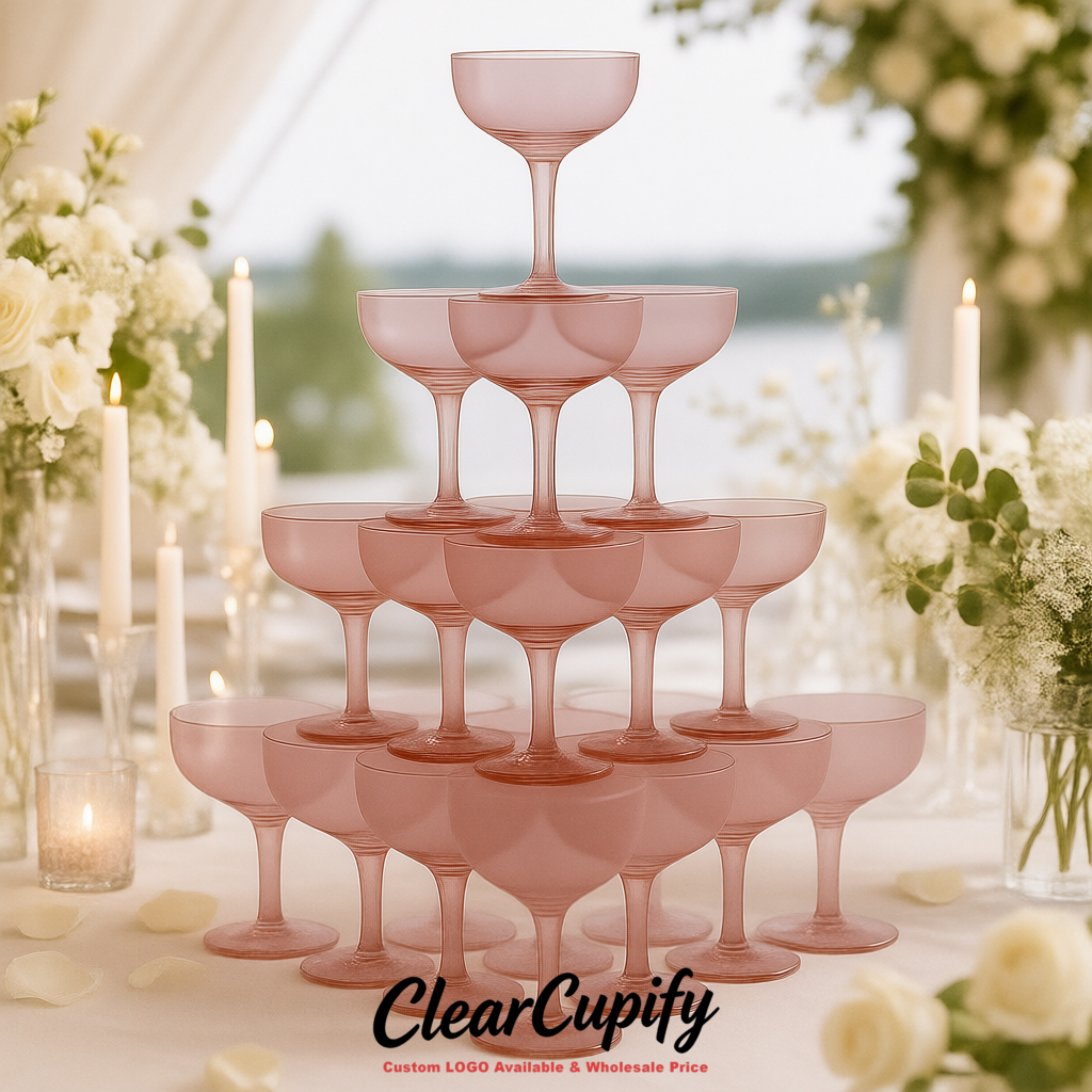 Mauve 5oz Stackable Plastic Martini Glasses 4.13x3.14 inches/10.5x8 cm For Champagne Tower