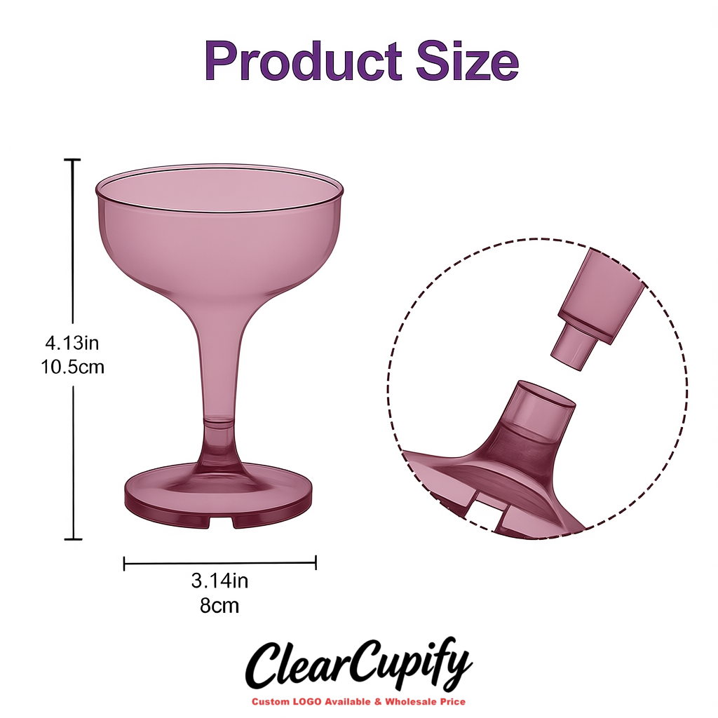 Mauve 5oz Stackable Plastic Martini Glasses 4.13x3.14 inches/10.5x8 cm For Champagne Tower