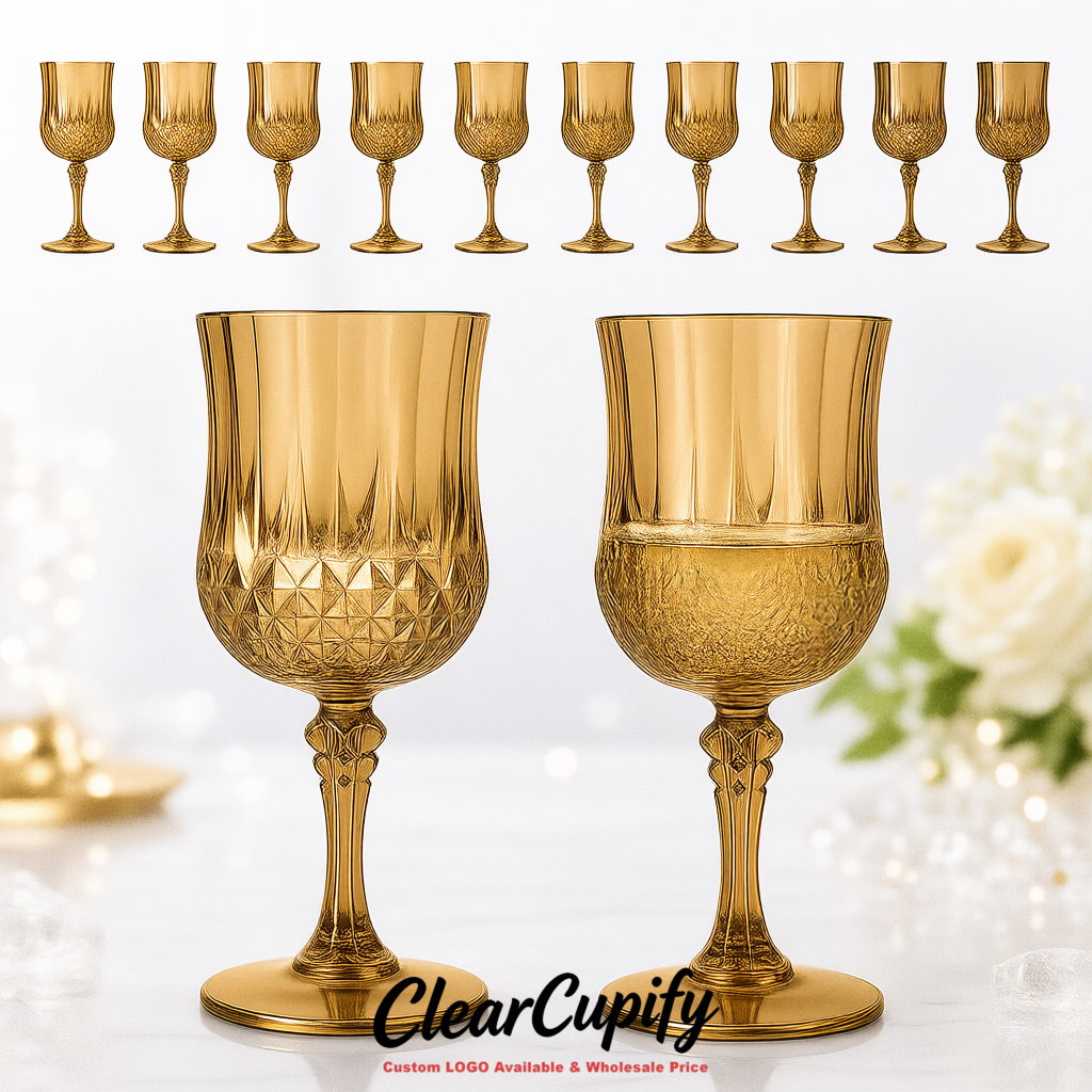 Metallic 7oz Acrylic Plastic Wine Goblets - 2.7 x 6.7 inches Party & Wedding Wine Glasses
