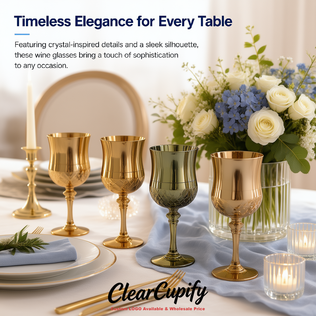 Metallic 7oz Acrylic Plastic Wine Goblets - 2.7 x 6.7 inches Party & Wedding Wine Glasses