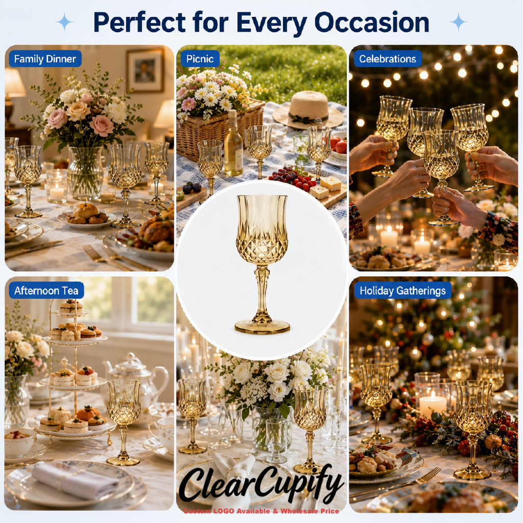 Metallic 7oz Acrylic Plastic Wine Goblets - 2.7 x 6.7 inches Party & Wedding Wine Glasses