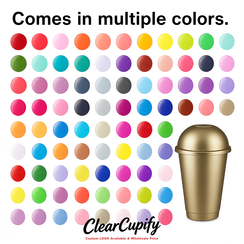Metallic 16 oz Plastic Slushie Cups with Dome Lid & Detachable Spoon Straws for Milkshake, Boba, Smoothies, Iced Coffee