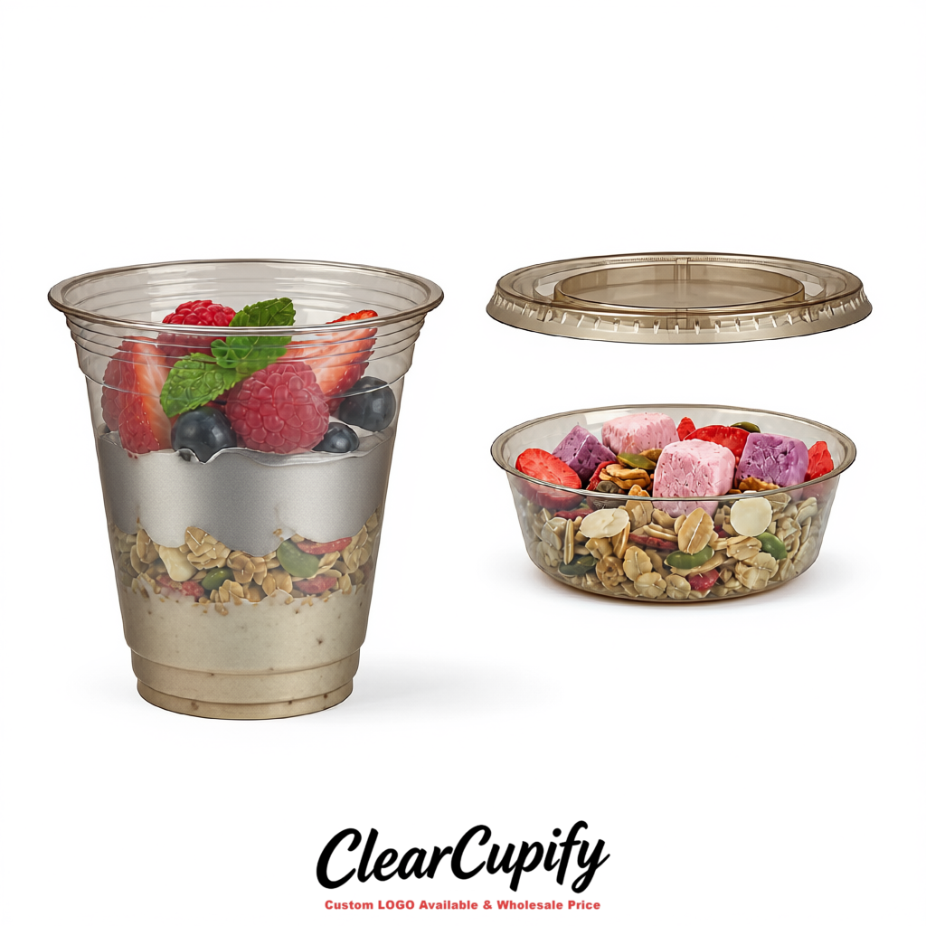 Metallic 12 oz Disposable Plastic Parfait Cups with Insert & Flat lids 3.85 x 2.1 x 4 inches
