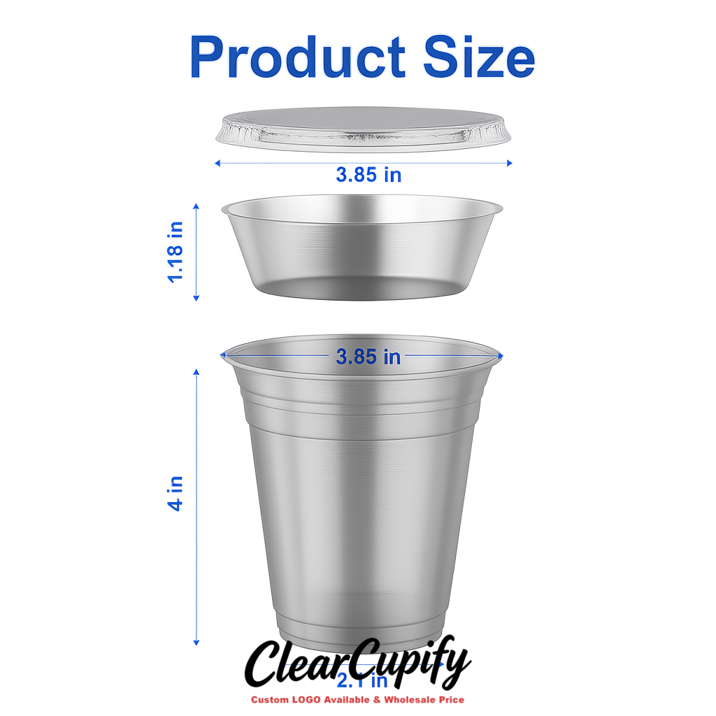 Metallic 12 oz Disposable Plastic Parfait Cups with Insert & Flat lids 3.85 x 2.1 x 4 inches