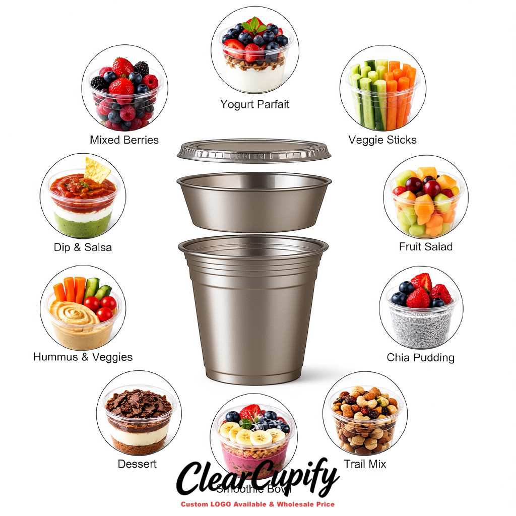 Metallic 12 oz Disposable Plastic Parfait Cups with Insert & Flat lids 3.85 x 2.1 x 4 inches