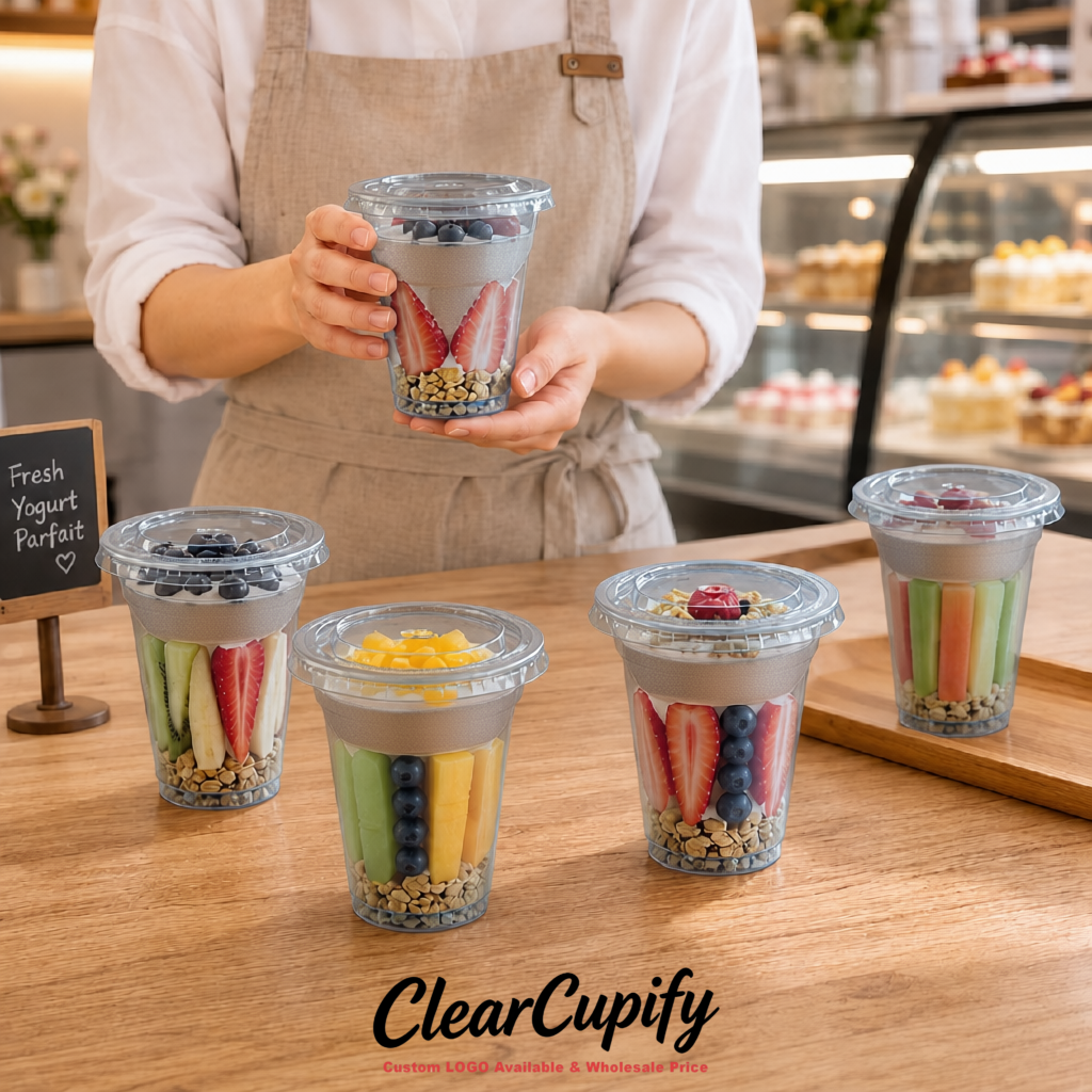 Metallic 12 oz Disposable Plastic Parfait Cups with Insert & Flat lids 3.85 x 2.1 x 4 inches