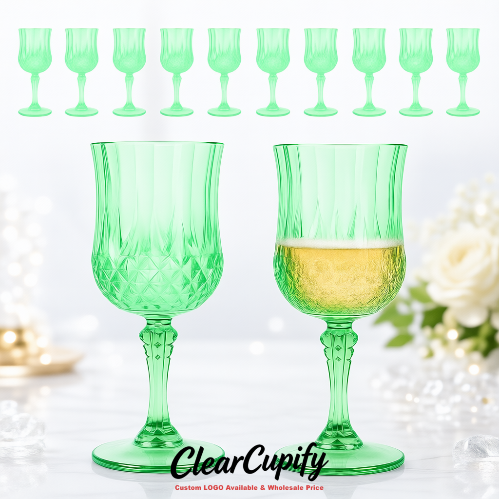 Mint Green 7oz Acrylic Plastic Wine Goblets - 2.7 x 6.7 inches Party & Wedding Wine Glasses