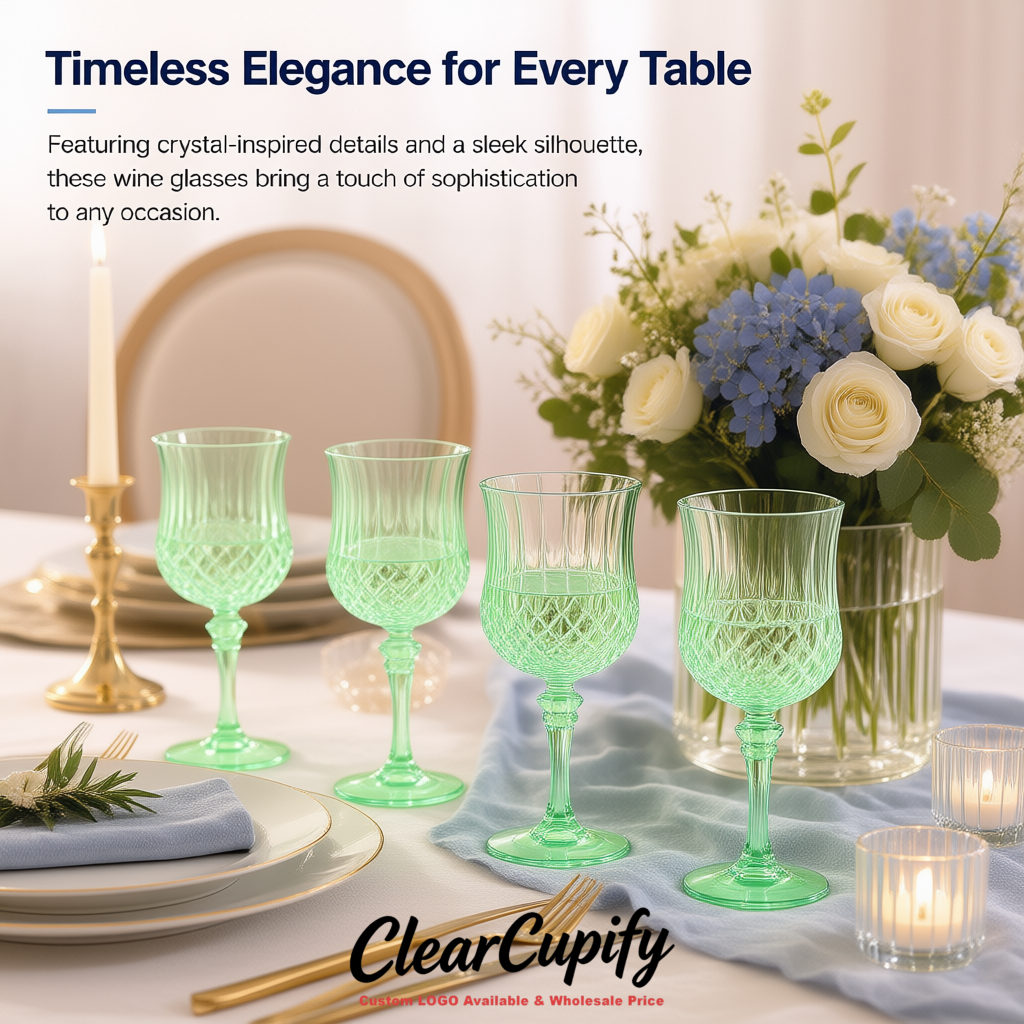 Mint Green 7oz Acrylic Plastic Wine Goblets - 2.7 x 6.7 inches Party & Wedding Wine Glasses