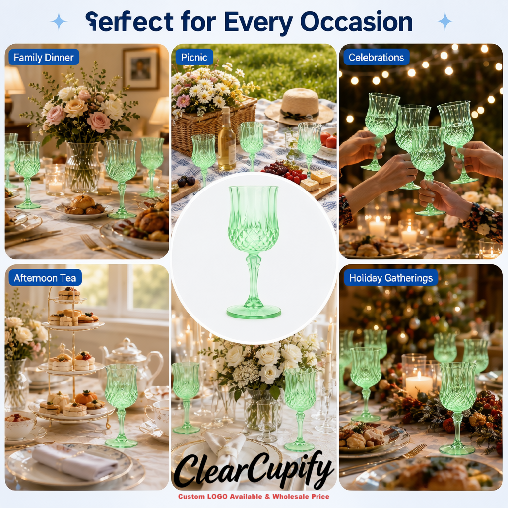 Mint Green 7oz Acrylic Plastic Wine Goblets - 2.7 x 6.7 inches Party & Wedding Wine Glasses
