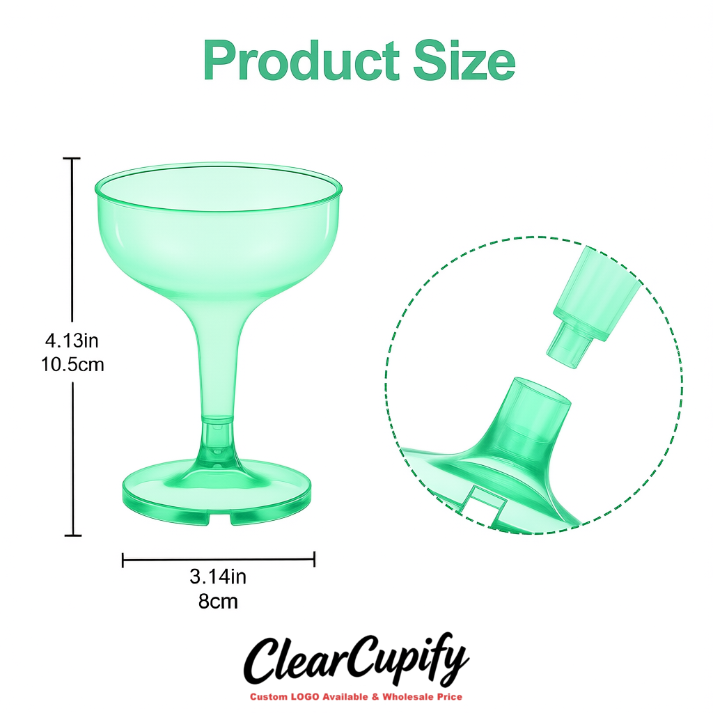 Mint Green 5oz Stackable Plastic Martini Glasses 4.13x3.14 inches/10.5x8 cm For Champagne Tower