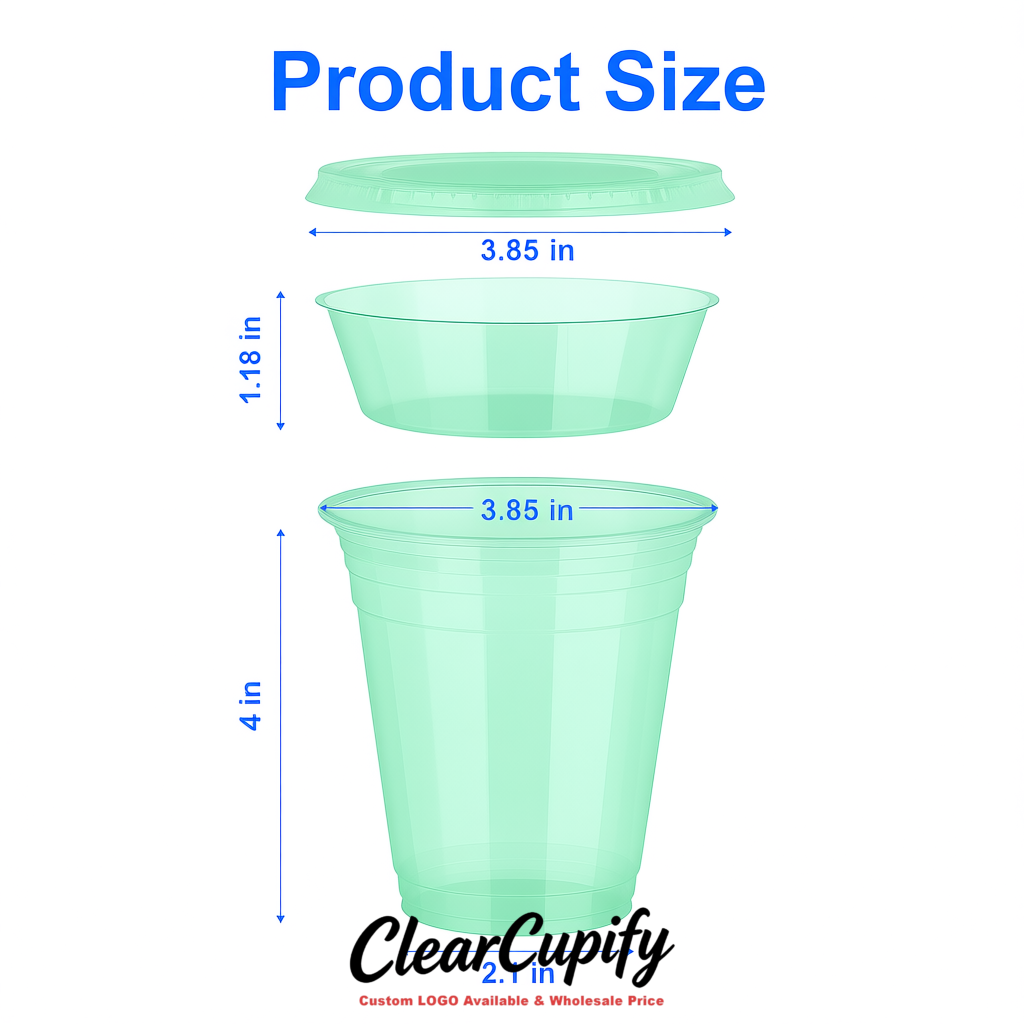 Mint Green 12 oz Disposable Plastic Parfait Cups with Insert & Flat lids 3.85 x 2.1 x 4 inches
