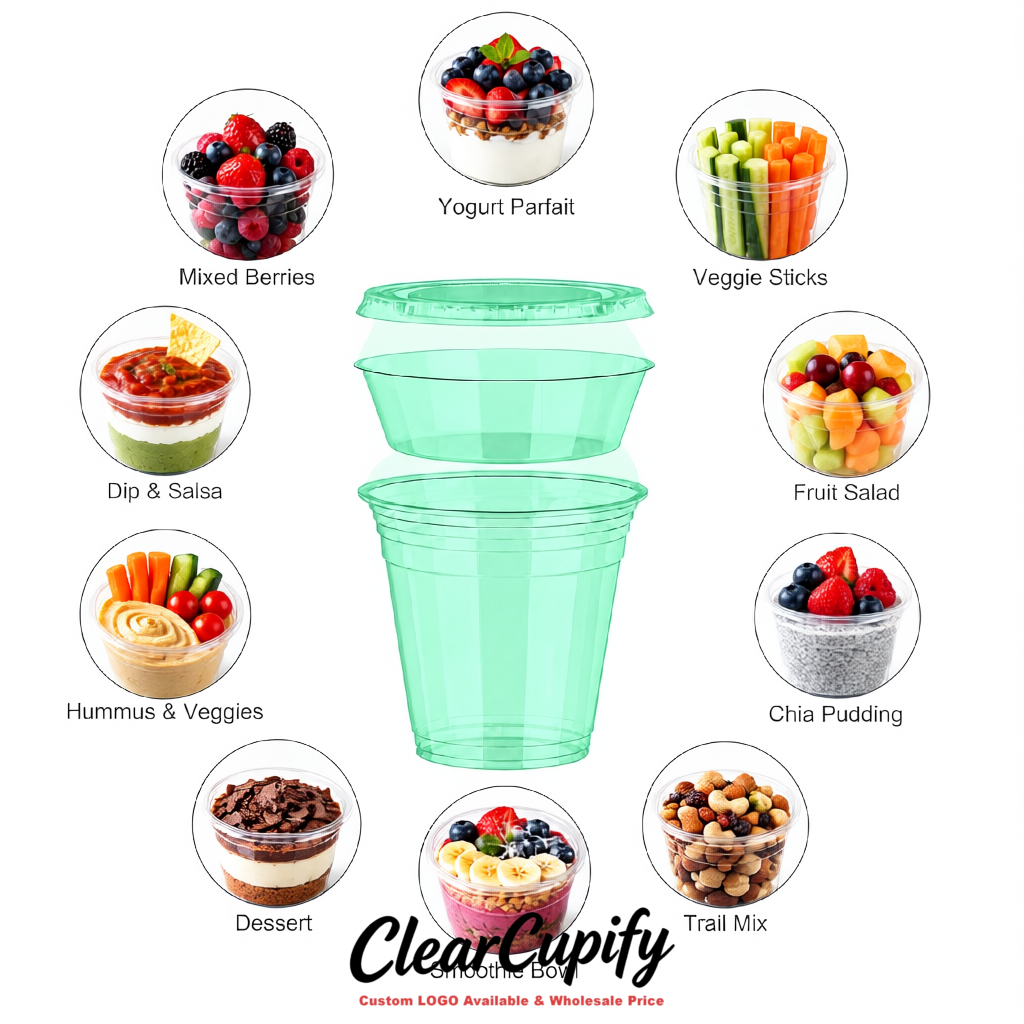 Mint Green 12 oz Disposable Plastic Parfait Cups with Insert & Flat lids 3.85 x 2.1 x 4 inches