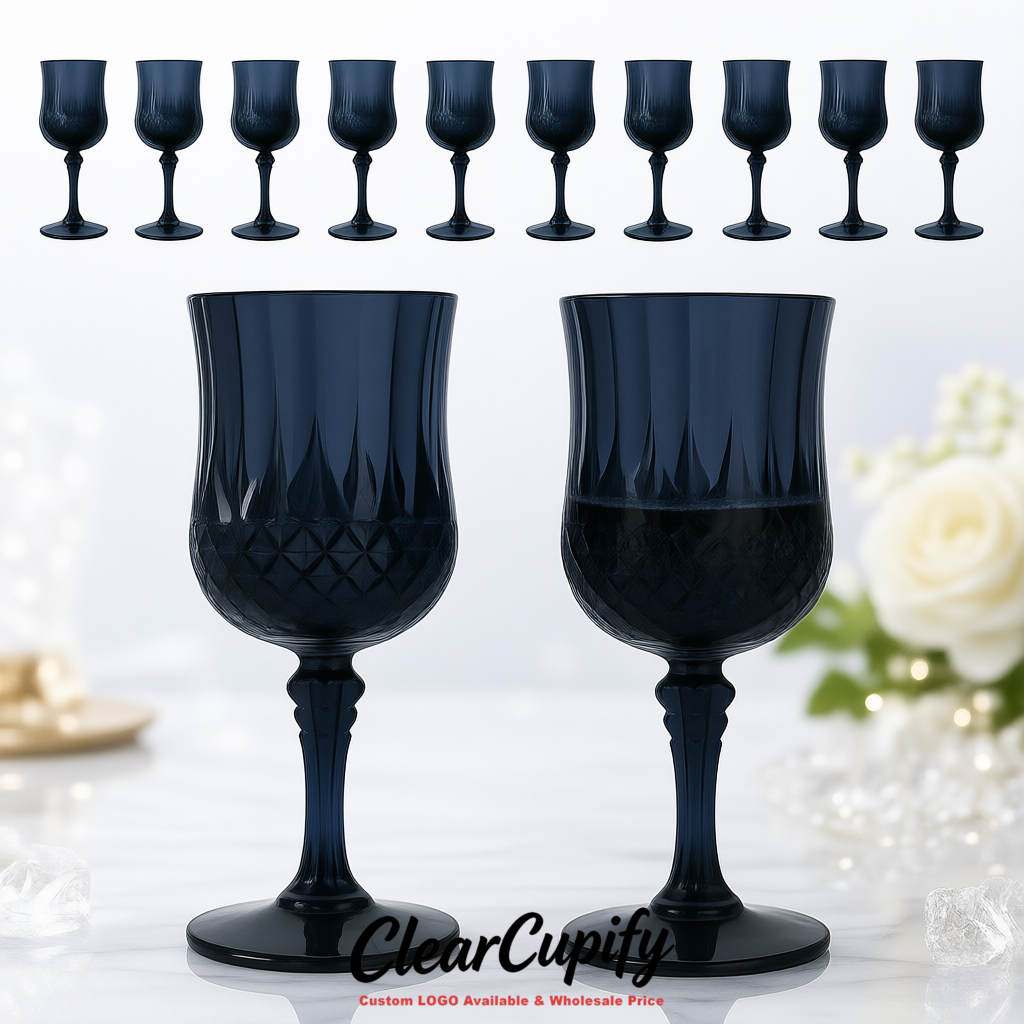 Navy Blue 7oz Acrylic Plastic Wine Goblets - 2.7 x 6.7 inches Party & Wedding Wine Glasses