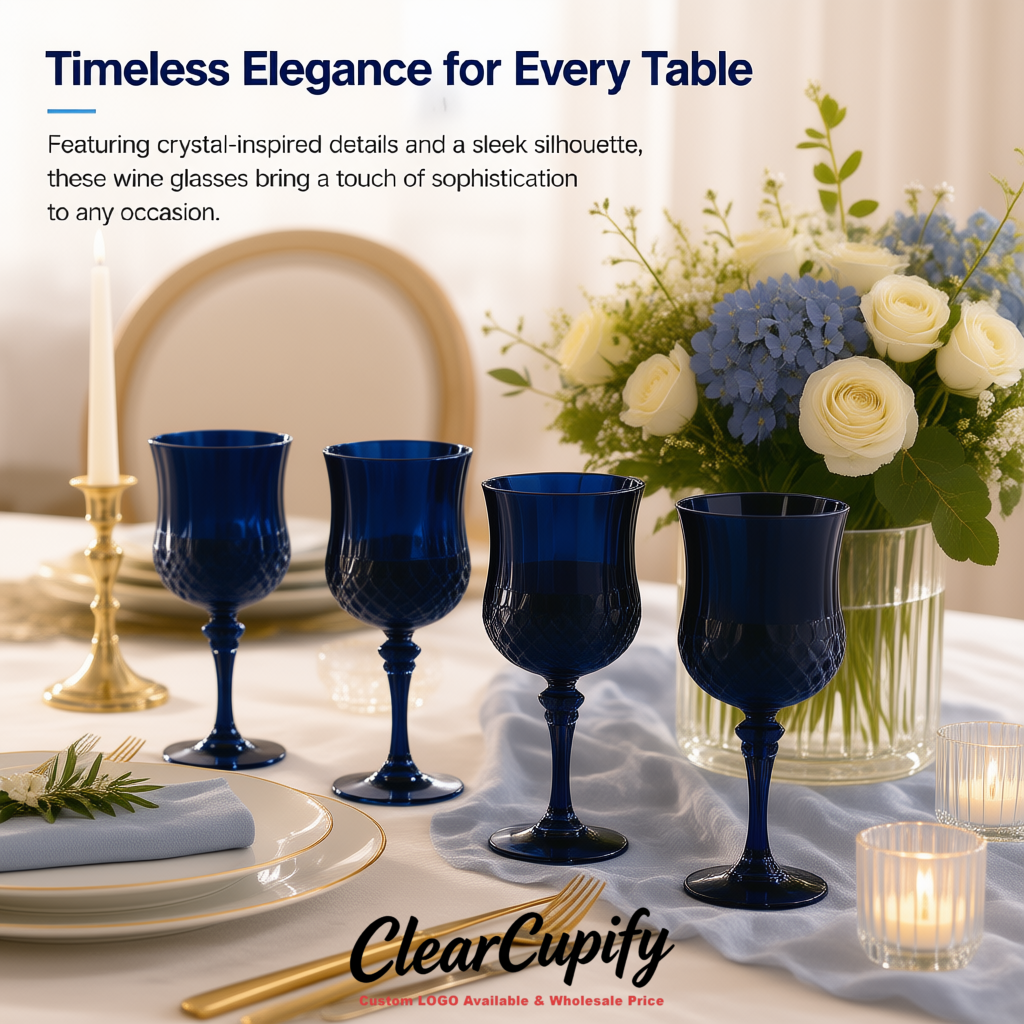 Navy Blue 7oz Acrylic Plastic Wine Goblets - 2.7 x 6.7 inches Party & Wedding Wine Glasses