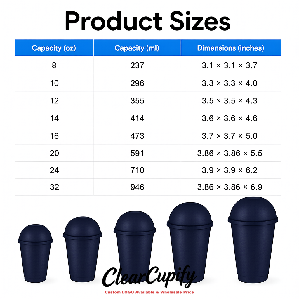 Navy Blue 16 oz Plastic Slushie Cups with Dome Lid & Detachable Spoon Straws for Milkshake, Boba, Smoothies, Iced Coffee
