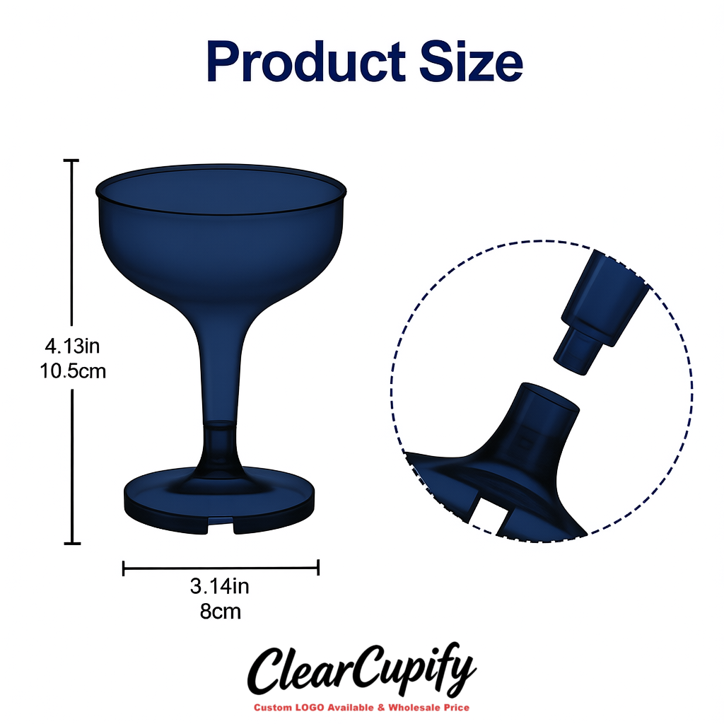 Navy Blue 5oz Stackable Plastic Martini Glasses 4.13x3.14 inches/10.5x8 cm For Champagne Tower