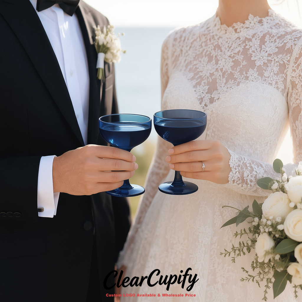 Navy Blue 5oz Stackable Plastic Martini Glasses 4.13x3.14 inches/10.5x8 cm For Champagne Tower