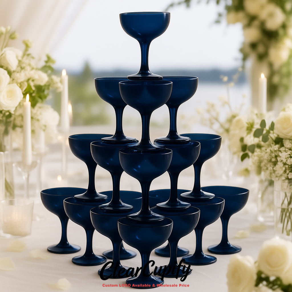 Navy Blue 5oz Stackable Plastic Martini Glasses 4.13x3.14 inches/10.5x8 cm For Champagne Tower