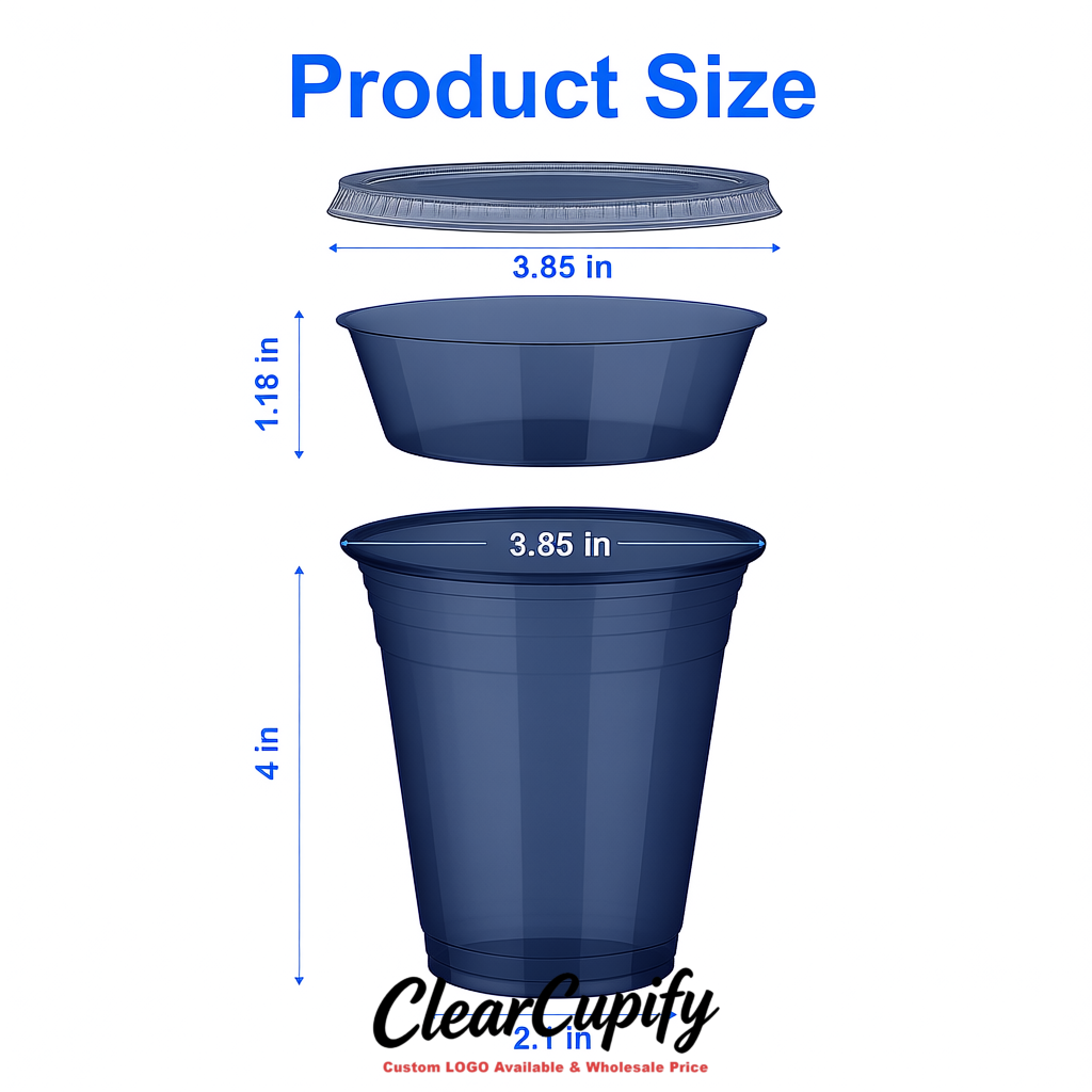 Navy Blue 12 oz Disposable Plastic Parfait Cups with Insert & Flat lids 3.85 x 2.1 x 4 inches