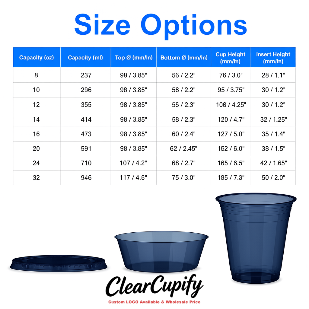 Navy Blue 12 oz Disposable Plastic Parfait Cups with Insert & Flat lids 3.85 x 2.1 x 4 inches