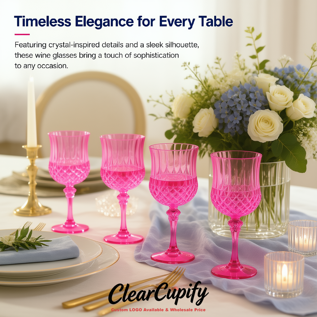 Neon Pink 7oz Acrylic Plastic Wine Goblets - 2.7 x 6.7 inches Party & Wedding Wine Glasses