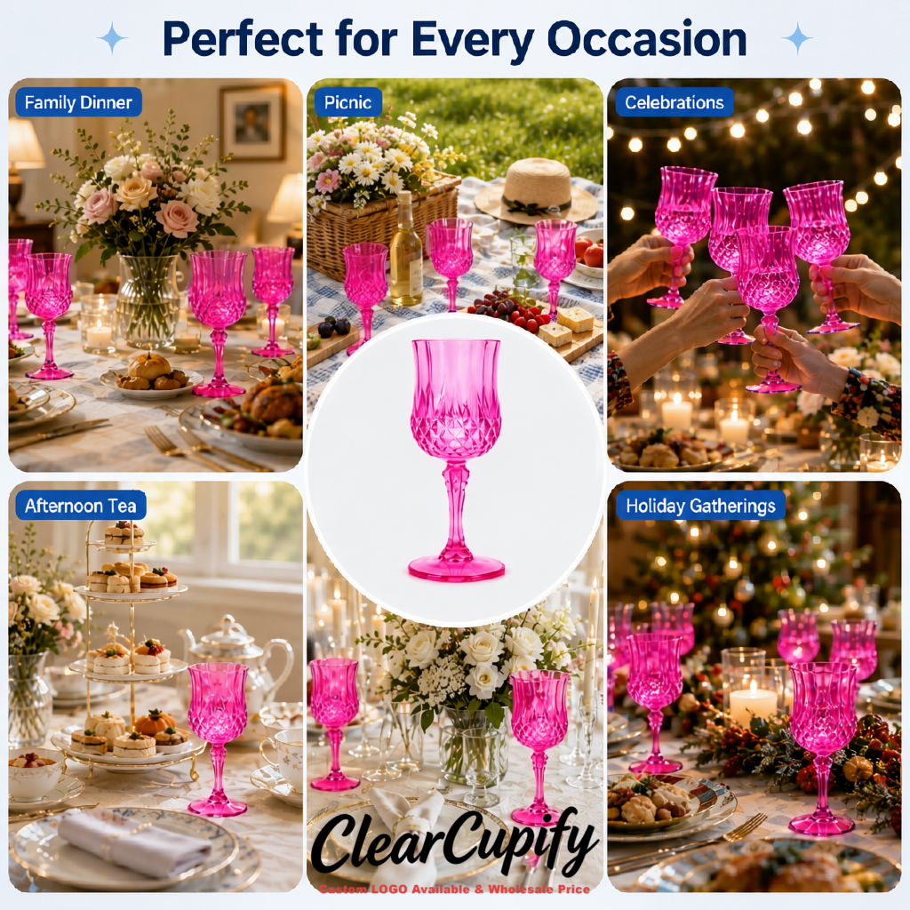 Neon Pink 7oz Acrylic Plastic Wine Goblets - 2.7 x 6.7 inches Party & Wedding Wine Glasses