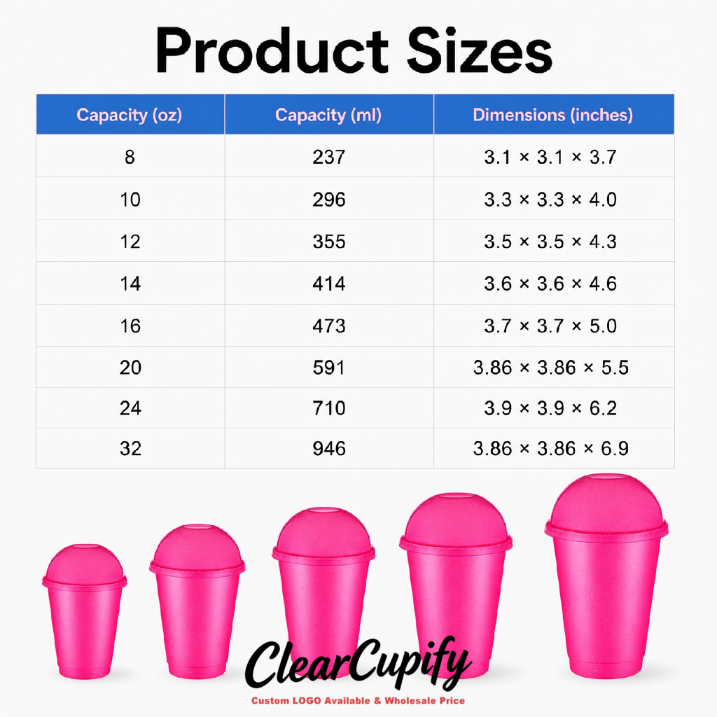 Neon Pink 16 oz Plastic Slushie Cups with Dome Lid & Detachable Spoon Straws for Milkshake, Boba, Smoothies, Iced Coffee