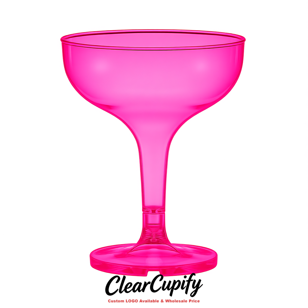 Neon Pink 5oz Stackable Plastic Martini Glasses 4.13x3.14 inches/10.5x8 cm For Champagne Tower