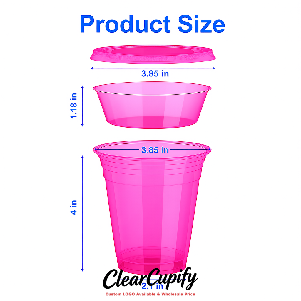 Neon Pink 12 oz Disposable Plastic Parfait Cups with Insert & Flat lids 3.85 x 2.1 x 4 inches