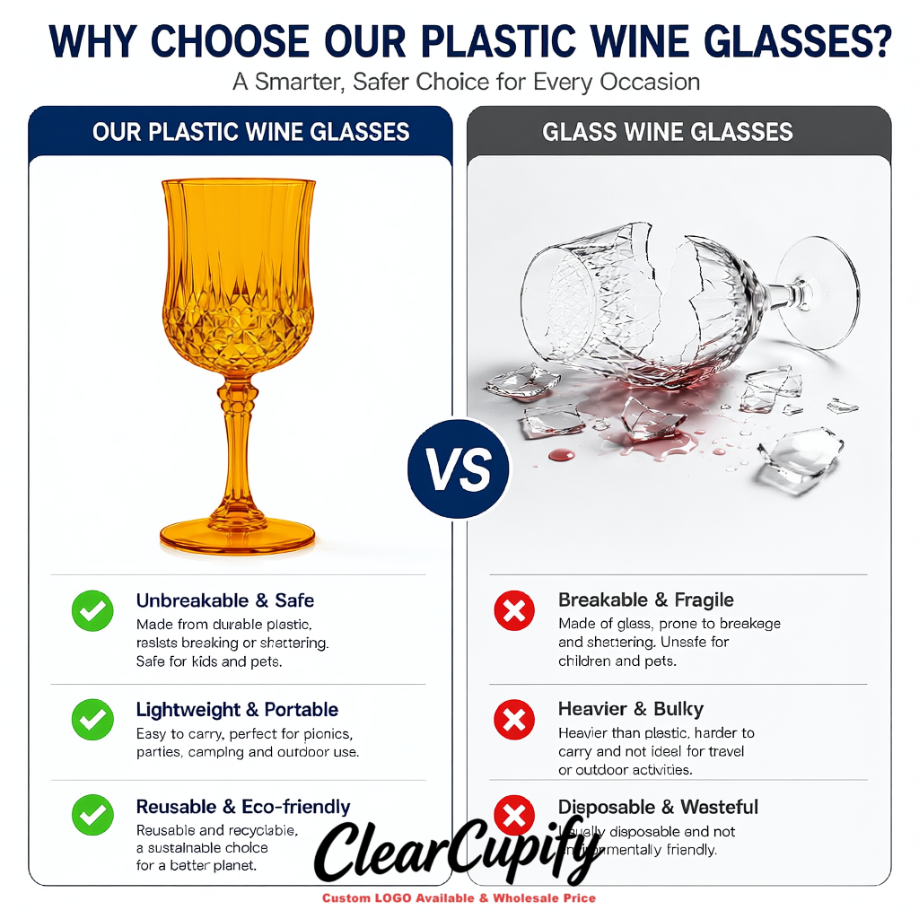 Ochre 7oz Acrylic Plastic Wine Goblets - 2.7 x 6.7 inches Party & Wedding Wine Glasses