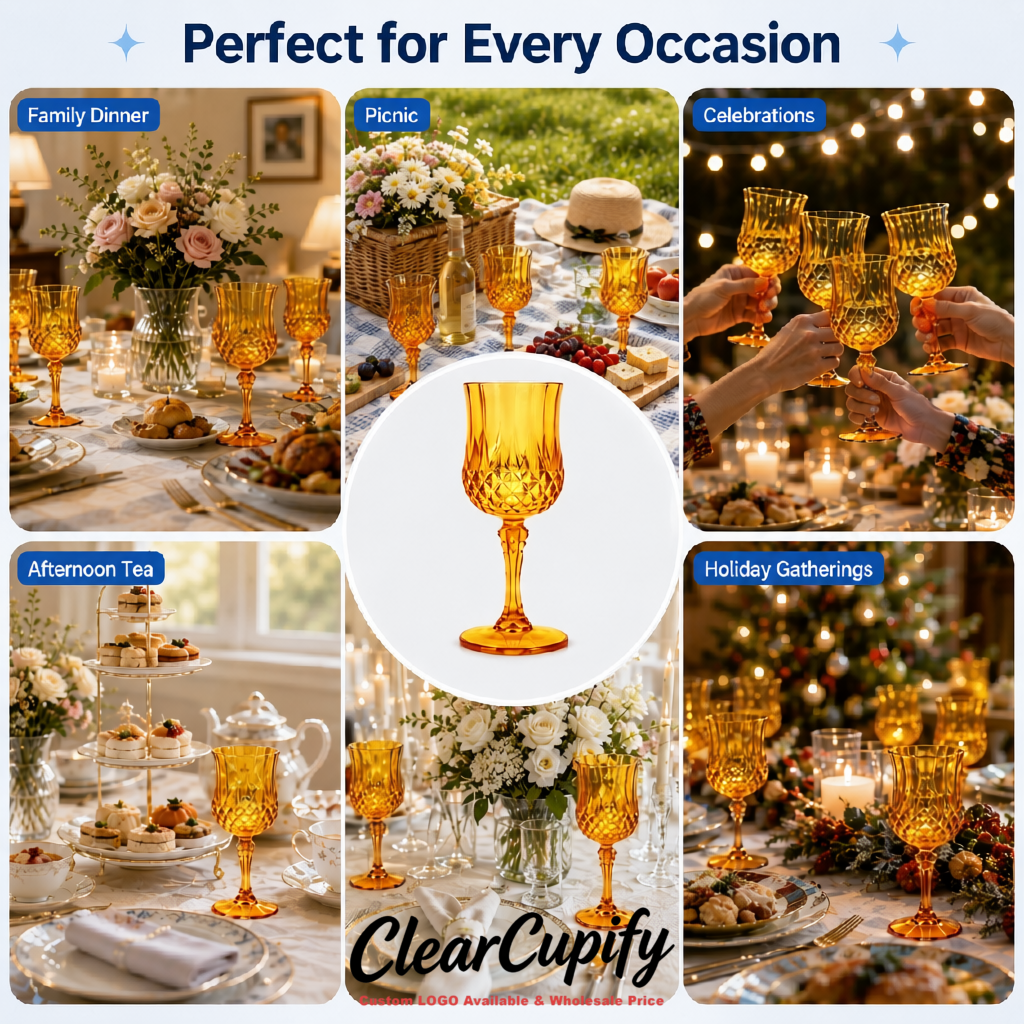 Ochre 7oz Acrylic Plastic Wine Goblets - 2.7 x 6.7 inches Party & Wedding Wine Glasses
