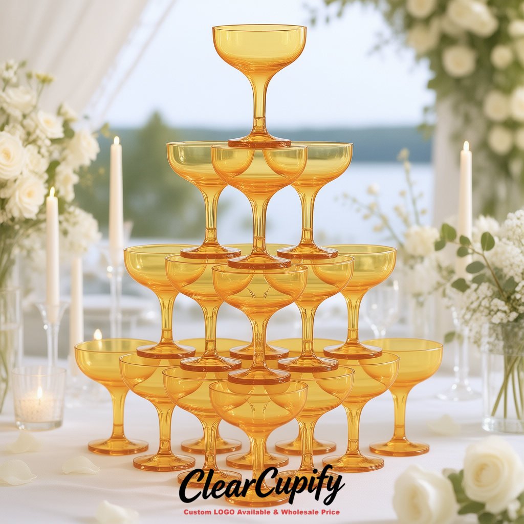 Ochre 5oz Stackable Plastic Martini Glasses 4.13x3.14 inches/10.5x8 cm For Champagne Tower