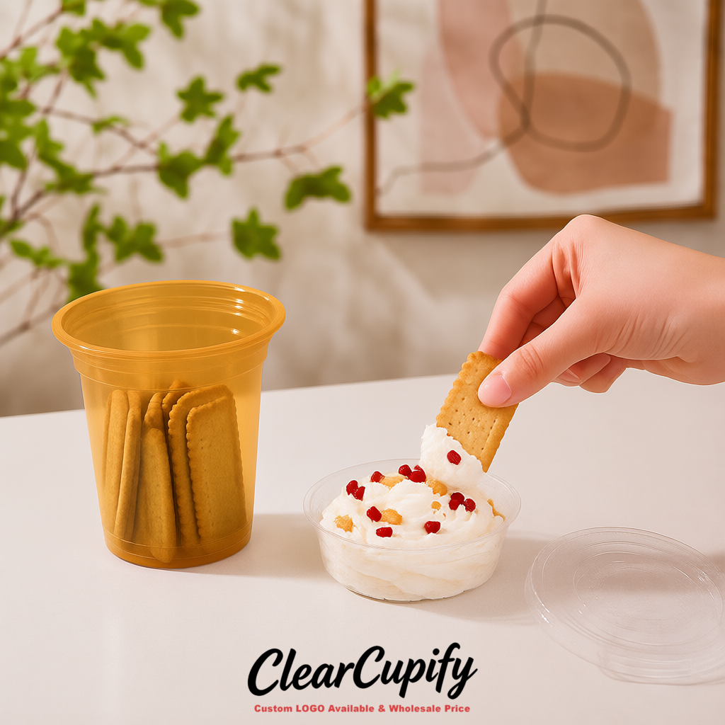 Ochre 12 oz Disposable Plastic Parfait Cups with Insert & Flat lids 3.85 x 2.1 x 4 inches